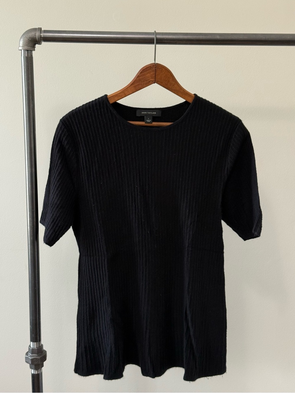 Ann Taylor Black Ribbed Knit Top